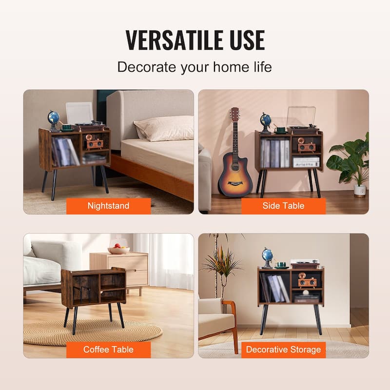 Record Player Stand with Vinyl Storage, Adjustable Turntable Cabinet - 25.98 x 13.86 x 26.97 inch