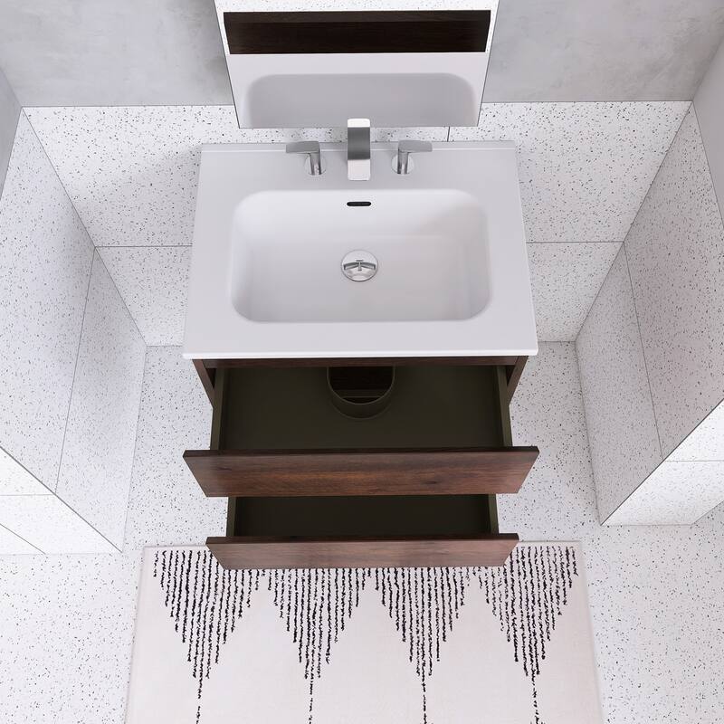 Floating Integrated Bathroom Vanity with Ceramic Sink, Three Faucet Holes