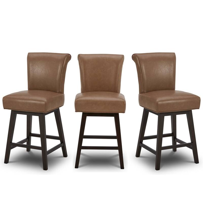 Spruce & Spring Noah Upholstered 26-inch Counter Height Swivel Barstool Set - Set of 3 - Saddle Brown - Counter Height