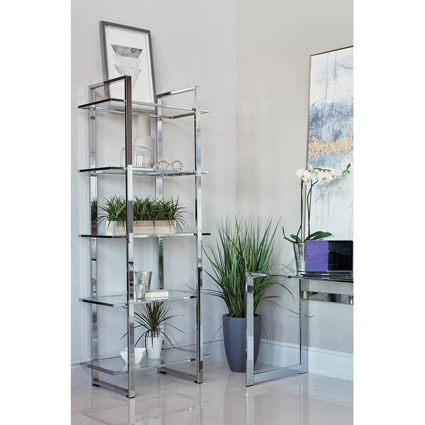 slide 5 of 6, Silver Orchid Borgstrom 5-tier Bookcase Polished Chrome