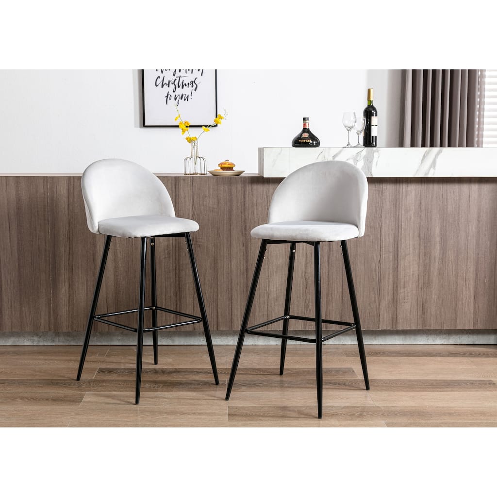 Porthos Home Eisele Bar Stools Set of 2, Velvet Upholstery, Steel Legs