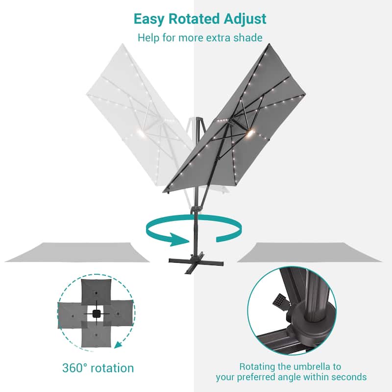 BONOSUKI 10x8FT LED Cantilever Patio Umbrella 360 Rotation and Canopy