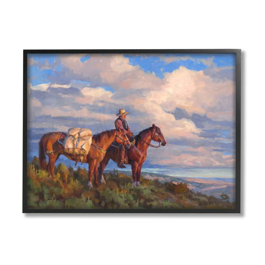 Stupell Cowboy with Horses Countryside Hill Top Framed Wall Art