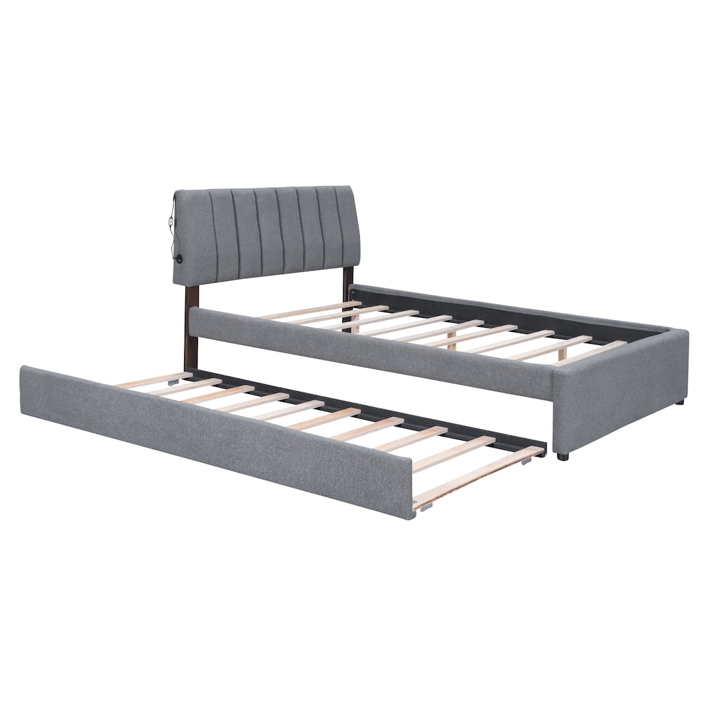 Teddy Fleece Full Size Upholstered Platform Bed with Trundle
