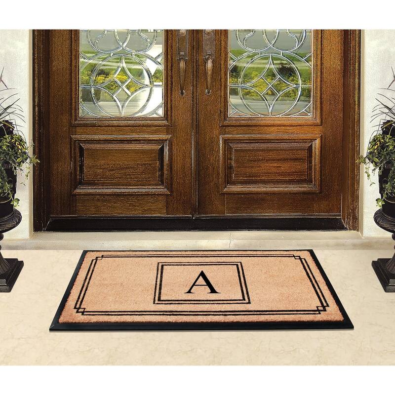 A1HC Natural Coir and Rubber Monogrammed Front Porch Entry Doormat 24"X48" Black/Beige