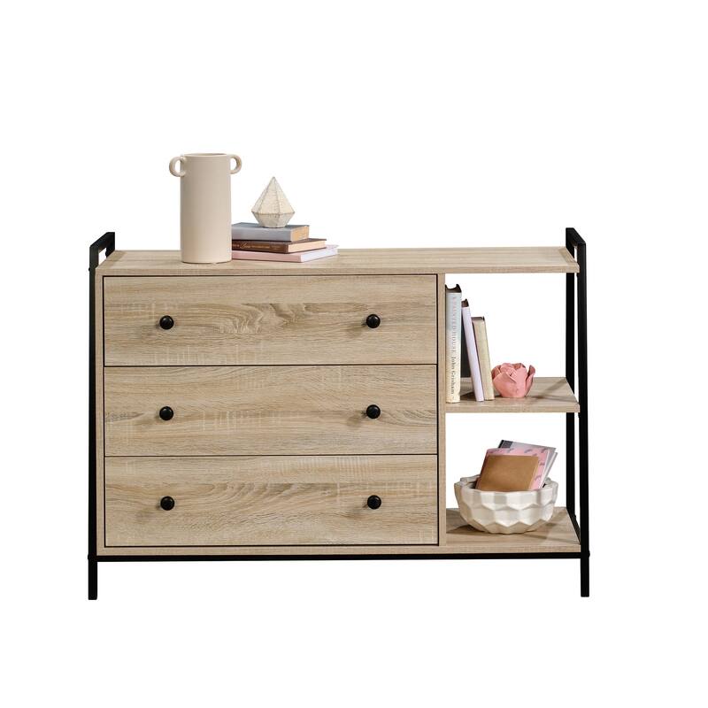 Wood Dresser with Spacious Drawers and Open Shelves
