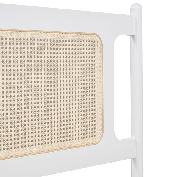 slide 2 of 25, Queen Size Wooden Rattan Platform Bed, with 2 Big Drawers, T Size Trundle White