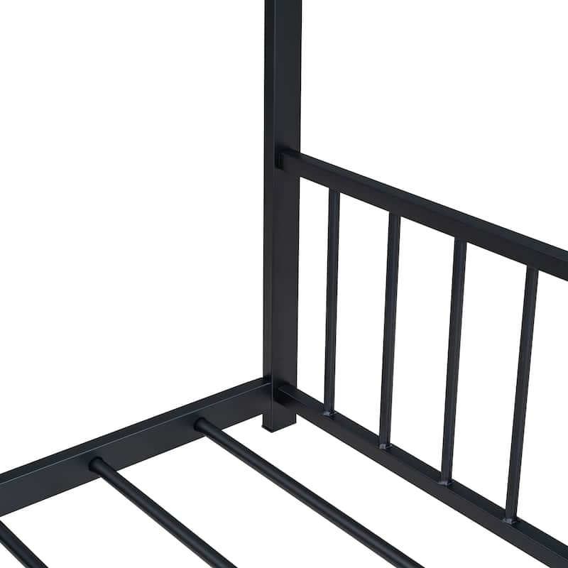 Metal House Bed with Roof, Fence, and Back