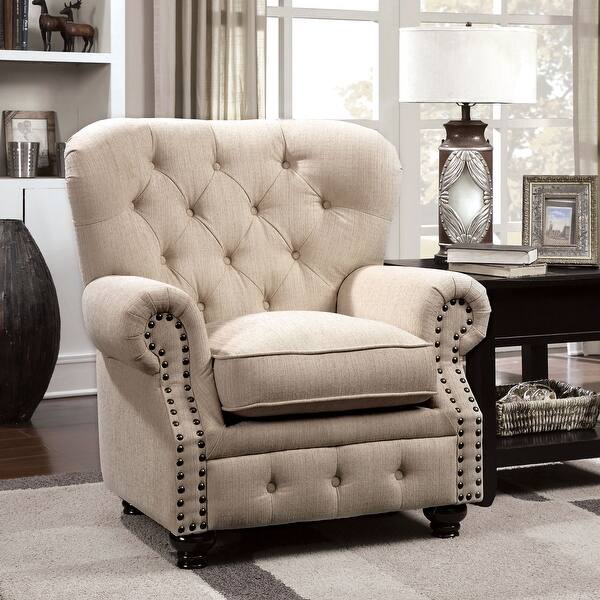 slide 2 of 14, Mofi Traditional Linen Fabric Tufted Armchair by Furniture of America