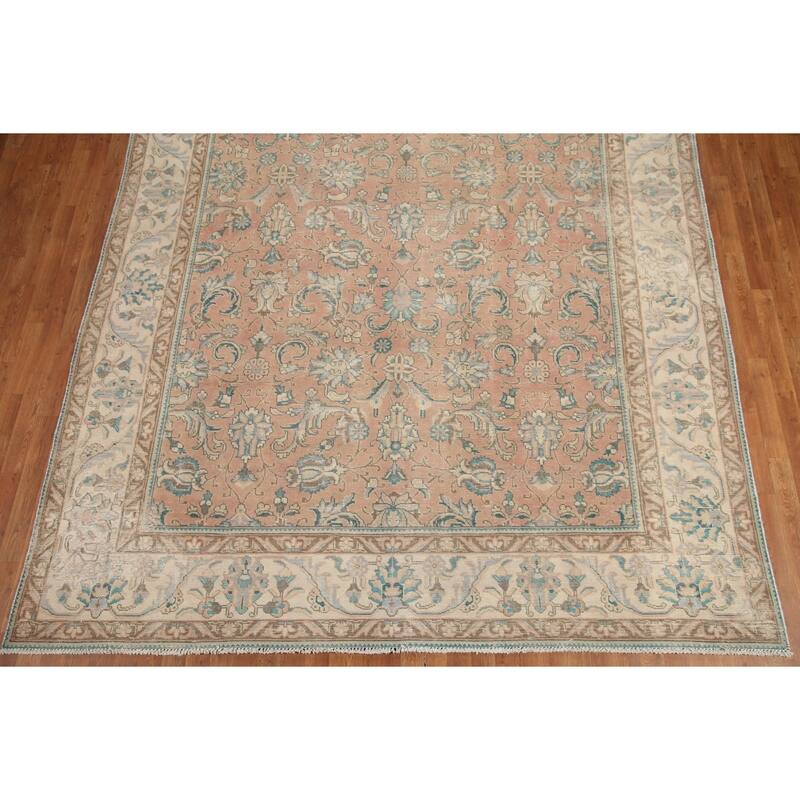 Hand Knotted Oriental 100% Wool Carpet Traditional All-Over Pink Tabriz Area Rug - 12' 4'' X 9' 2''