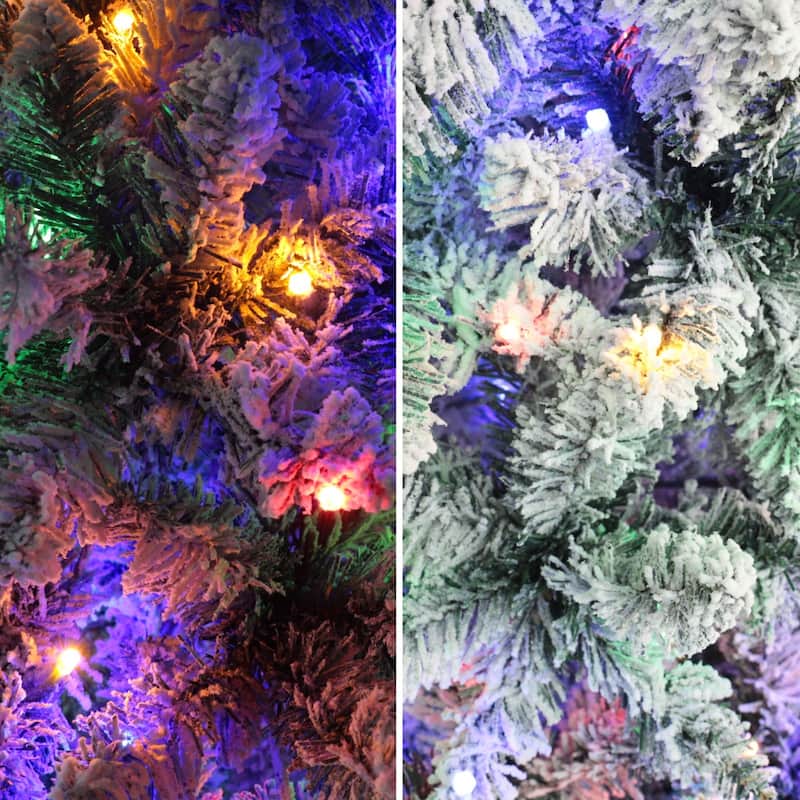 VEIKOUS Pre-Lit Artificial Christmas Tree Pencil Snow with Foldable Iron Stand with LED lights, 5.5/6.5/7.5 ft
