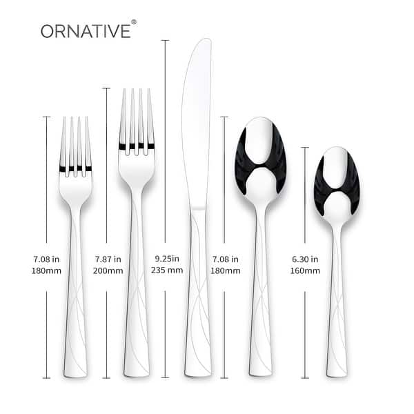 dimension image slide 1 of 3, Ornative JARA 18/0 Stainless Steel Mirror 42 Pieces Flatware Set with Buffet - 10.71" H x 14.37" W x 1.77" D