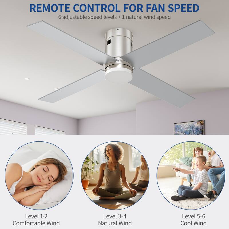 Moasis 6 Speed Quiet DC Motor 52" Flush Mount Ceiling Fan