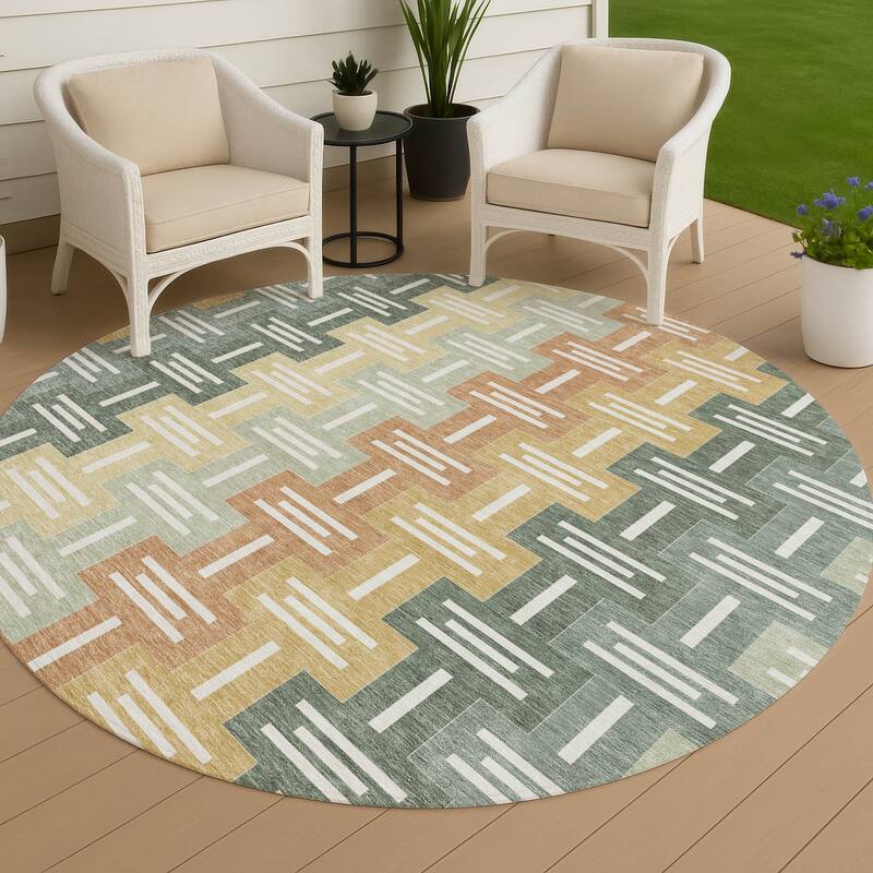 Machine Washable Indoor/ Outdoor Modern Wamego Chantille Rug - Basil - 8' x 8'