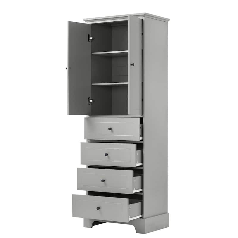 Storage Cabinet with 2 Doors and 4 Drawers for Bathroom Office