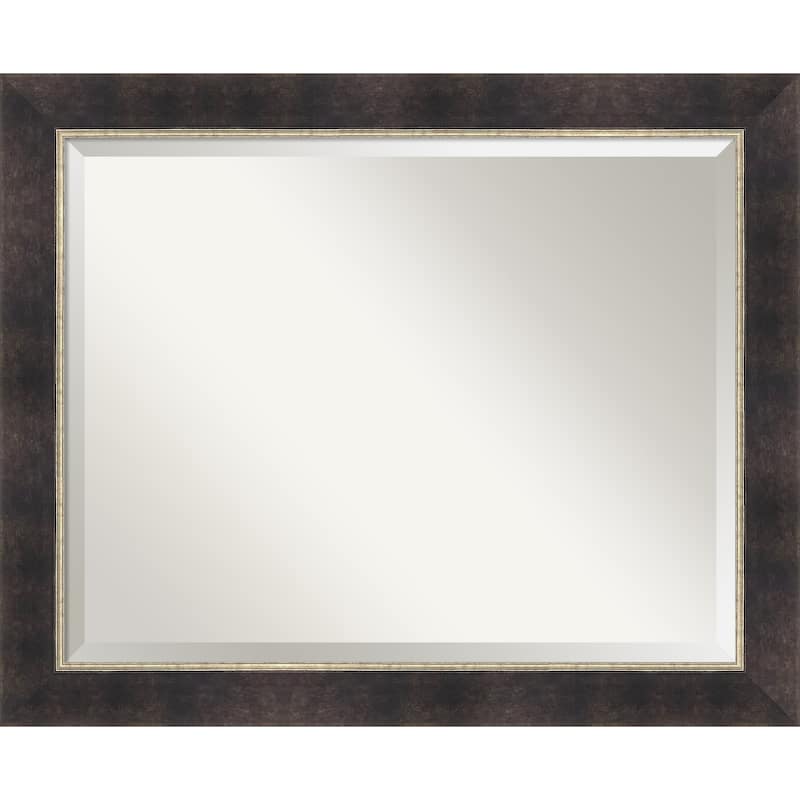 Odin Antique Bronze Beveled Wood Framed Bathroom Vanity Wall Mirror - Odin Antique Bronze