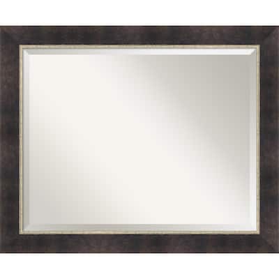 Odin Antique Bronze Beveled Wood Framed Bathroom Vanity Wall Mirror - Odin Antique Bronze