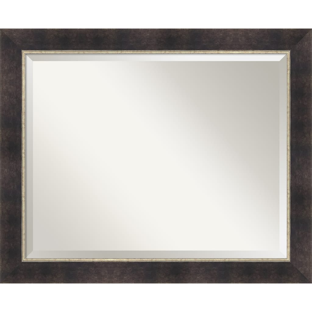 Odin Antique Bronze Beveled Wood Framed Bathroom Vanity Wall Mirror - Odin Antique Bronze