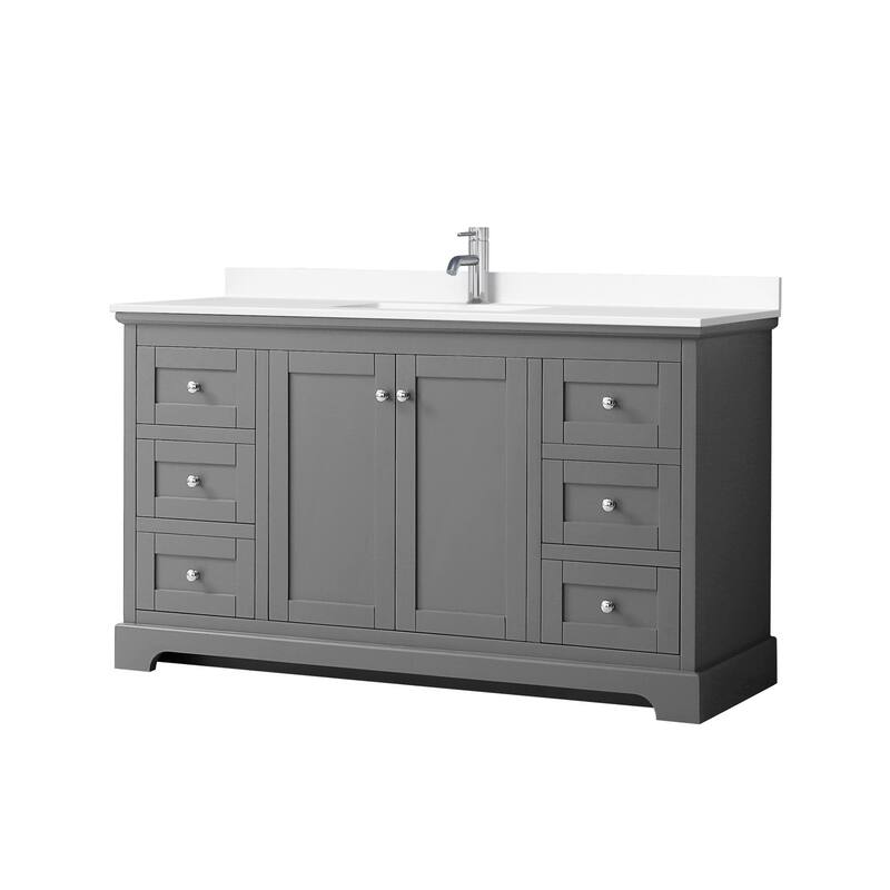 Wyndham Collection Avery 60" Free Standing Single Basin Vanity Set - Dark Gray / White Cultured Marble Top / Polished