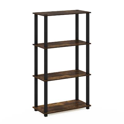 4 Tiers Wood Household Shelving Unit in Pine/Black (23.58 in. W x 43.27 in. H x 11.61 in. D) - 23.58