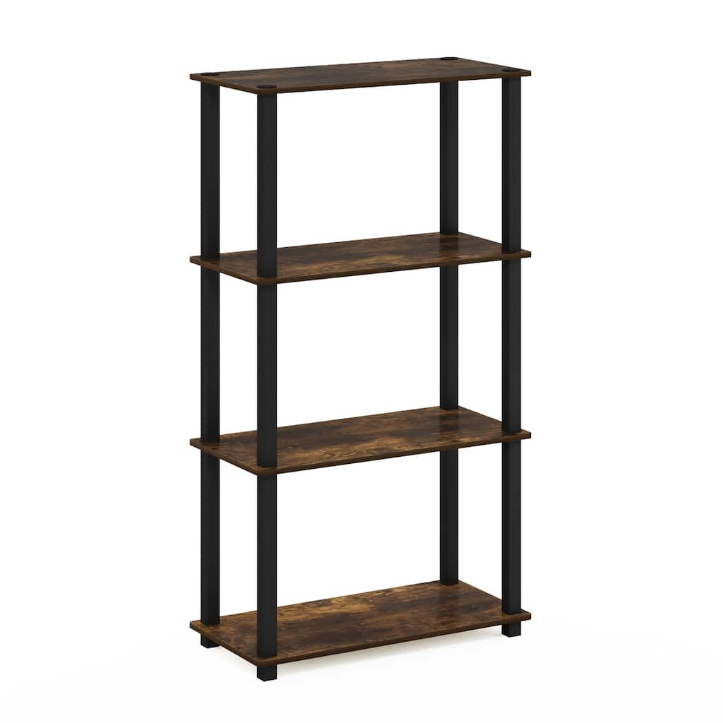 4 Tiers Wood Household Shelving Unit in Pine/Black (23.58 in. W x 43.27 in. H x 11.61 in. D) - 23.58