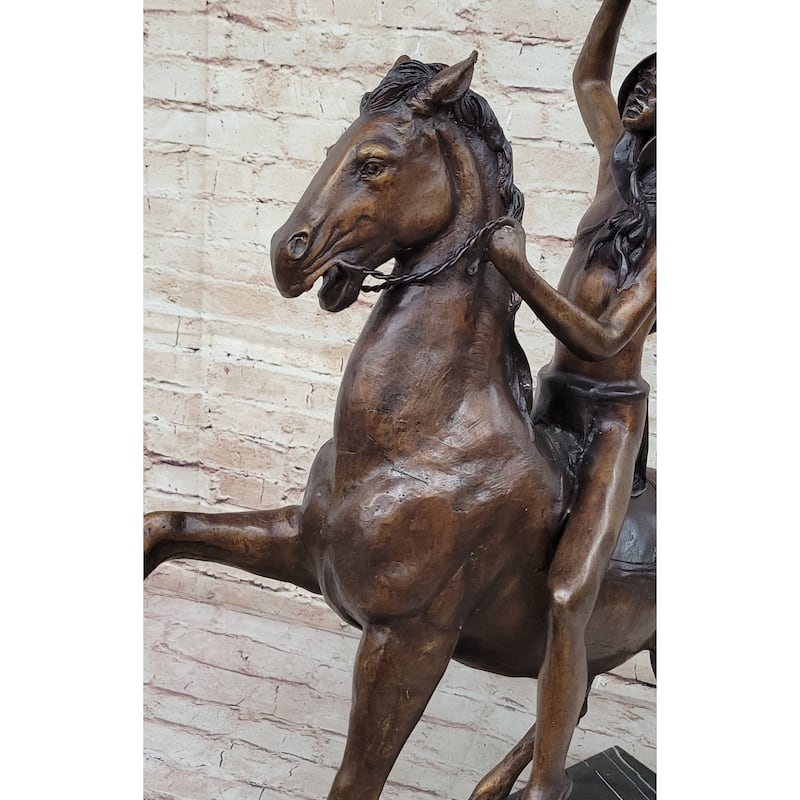 Scalp By Frederic Remington Bronze Native American Horseback Sculpture Statue 26 Inches X 22 Inches