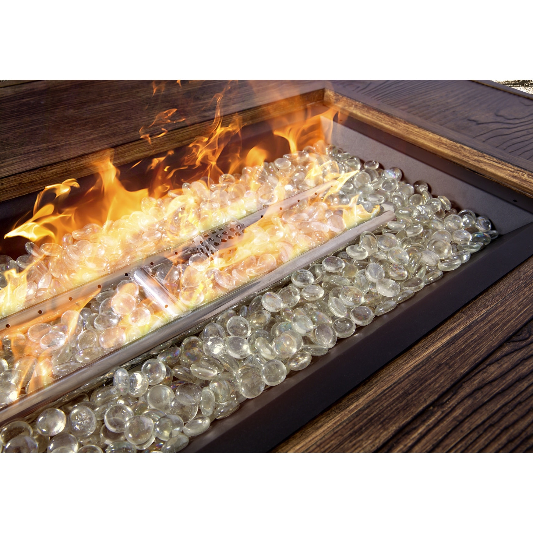 Aluminum Propane Outdoor Fire Table with Stained Wood Look Finish - Bed  Bath u0026 Beyond - 35450177