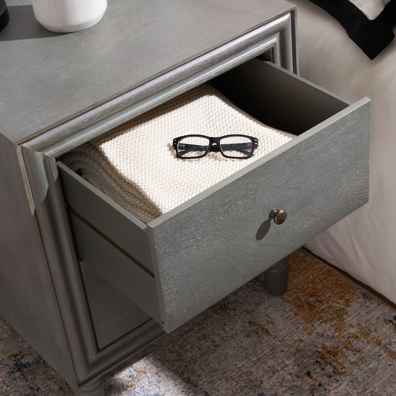 SAFAVIEH Dila 2-Drawer Storage Nightstand Table - 22" x 22" x 26" - 22Wx22Dx26H - Ash Grey