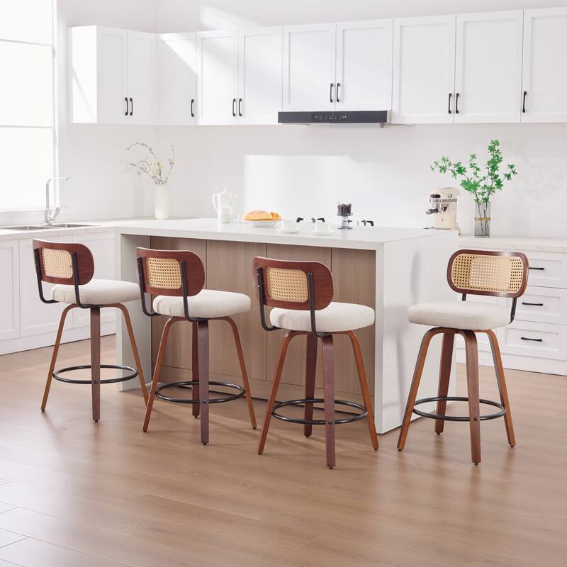 GDFStudio - Renley Rustic 26" Rattan Cane Back 360° Swivel Counter Height Bar Stools