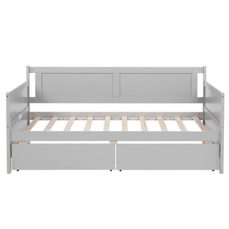 Twin-Size Pine Wood Daybed with Dual Storage Drawers‌