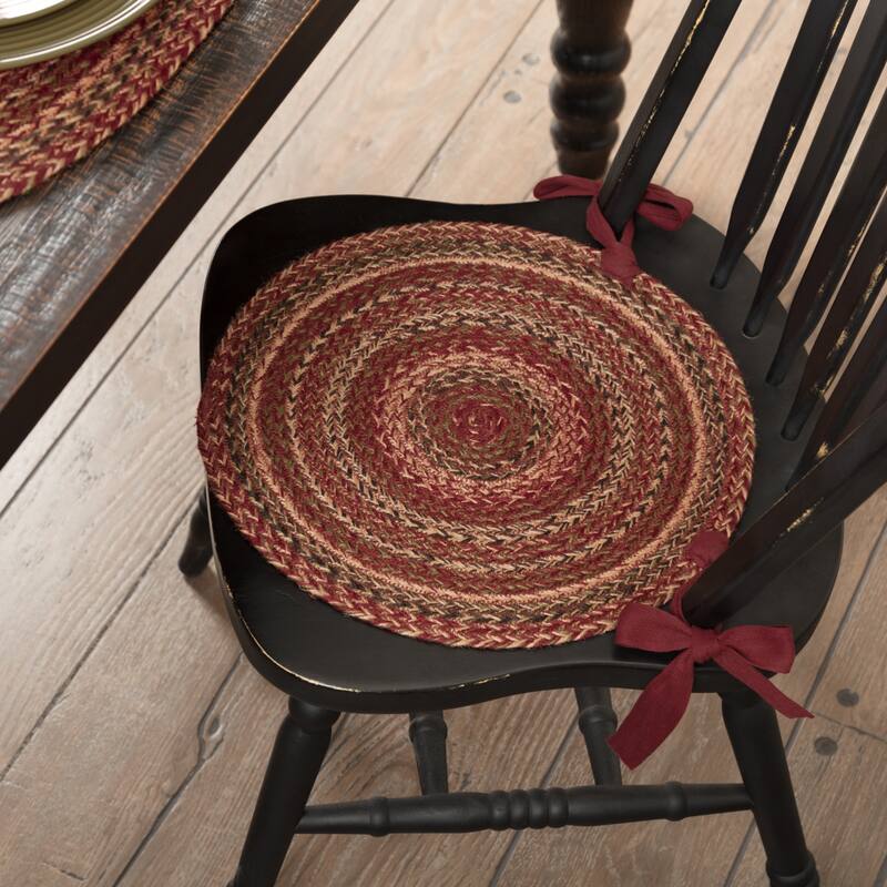 Cider Mill Jute Chair Pad Set of 6 - Set of 6 - Chair Pad 15x15 - Burgundy/Natural/Olive Green