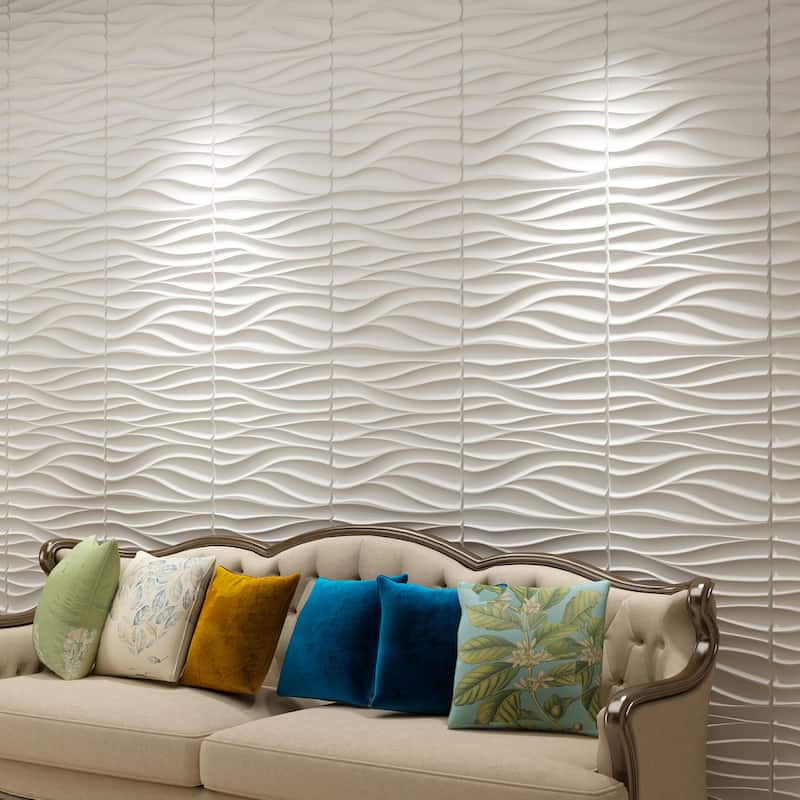 Art3d 19.7''x19.7'' PVC 3D Wall Panels,White Wave Design,12 Panels,32sq ft