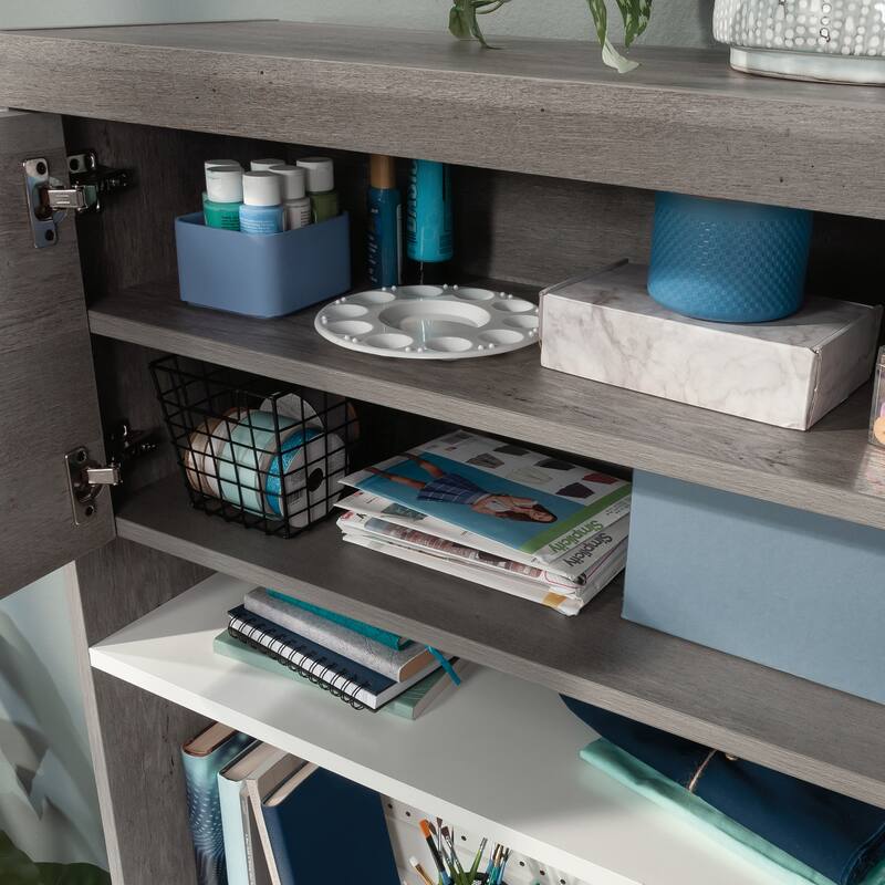 Wood Hutch with Craft Storage, Brown - 31.81" W x 12.28" D x 36.02" H