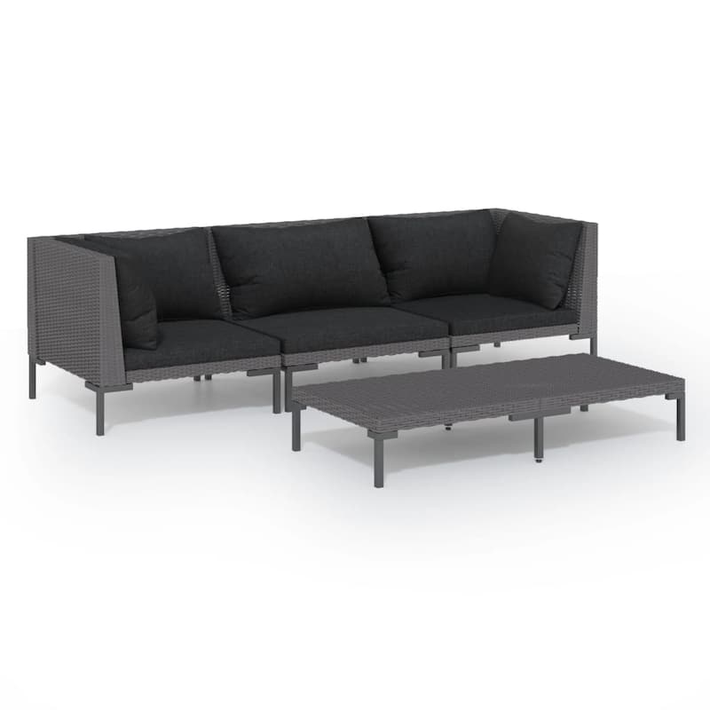 vidaXL Patio Lounge Set Outdoor Sectional Sofa Set Table Poly Rattan Dark Grey - 27.6" x 27.6" x 24"
