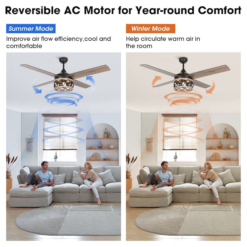 52-inch Industrial 3-Light Matte Black LED Ceiling Fan with Remote