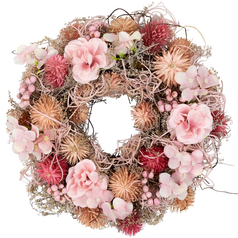 Mixed Floral Artificial Spring Wreath - 9.75" - Pink