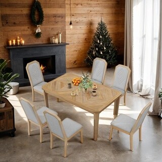7-Piece Farmhouse Dining Set Classic Rustic Table and 6 high-back ...