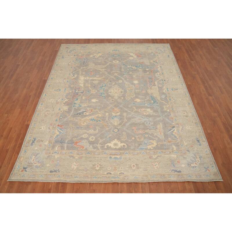 Hand Knotted Oriental 100% Wool Carpet Transitional All-Over Greys & Charcoal Oushak Area Rug - 10' 0'' X 8' 0''