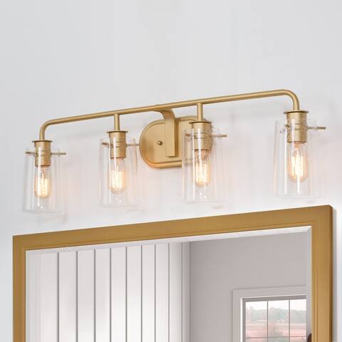 Modern Gold Linear 4-light Bathroom Vanity Light Glass Wall Sconces