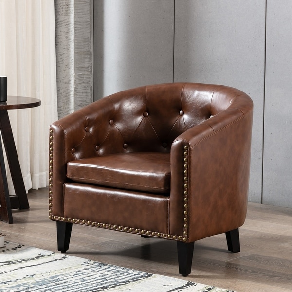 Merax PU Leather Fabric Tufted Barrel Chair On Sale Bed Bath