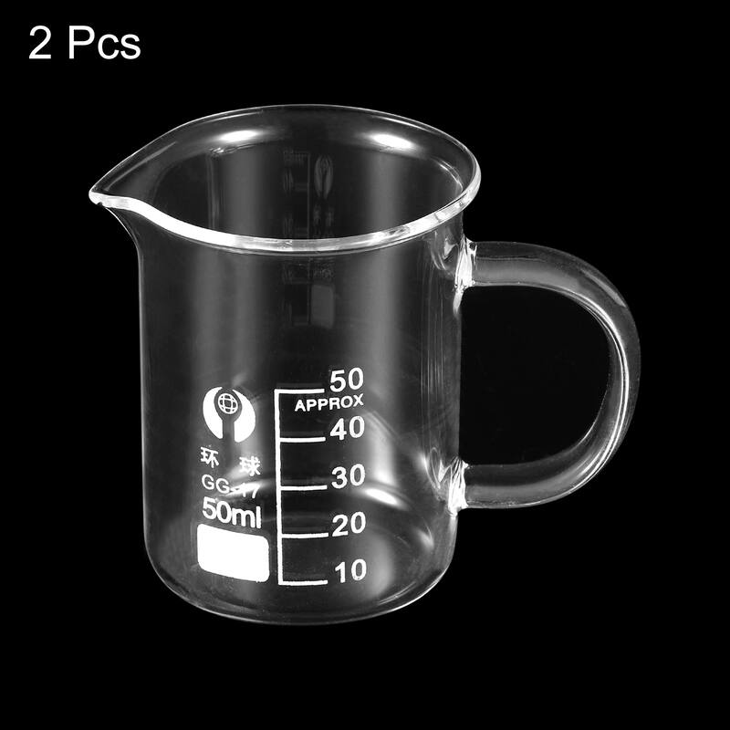 2Pcs 50ml Glass Beaker with Handle, 3.3 Glass Graduated Measuring Cups - Clear