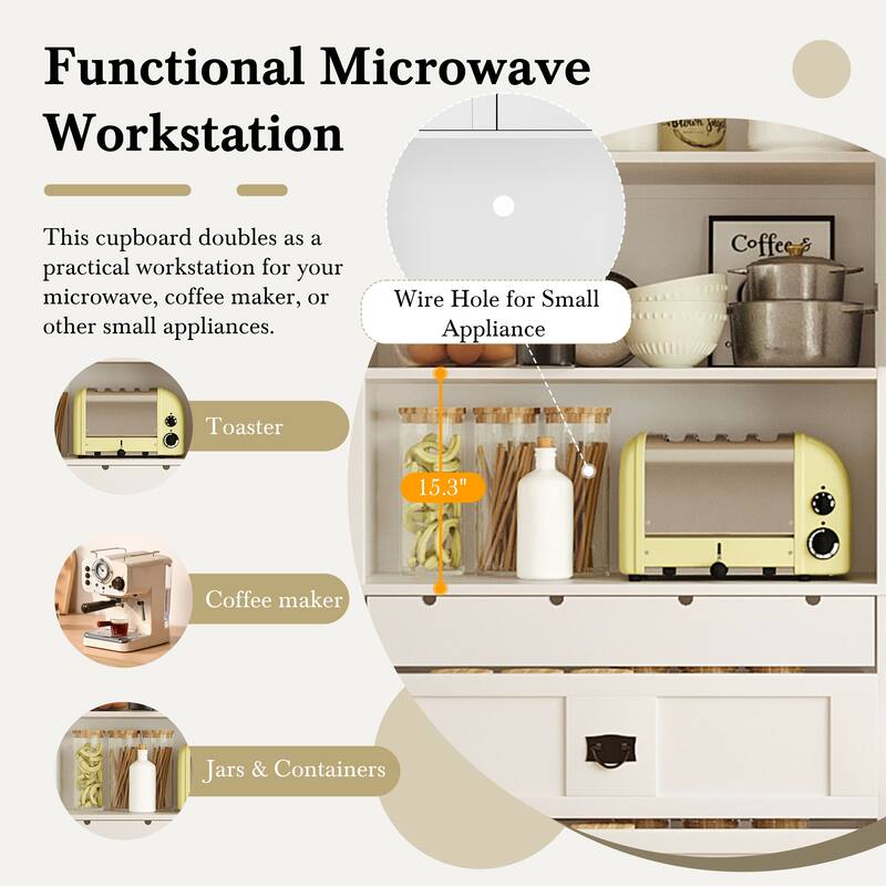 Roomfitters 78 Inch Large Kitchen Pantry Storage Cabinet with Microwave Station and Drawers, Shaker Style