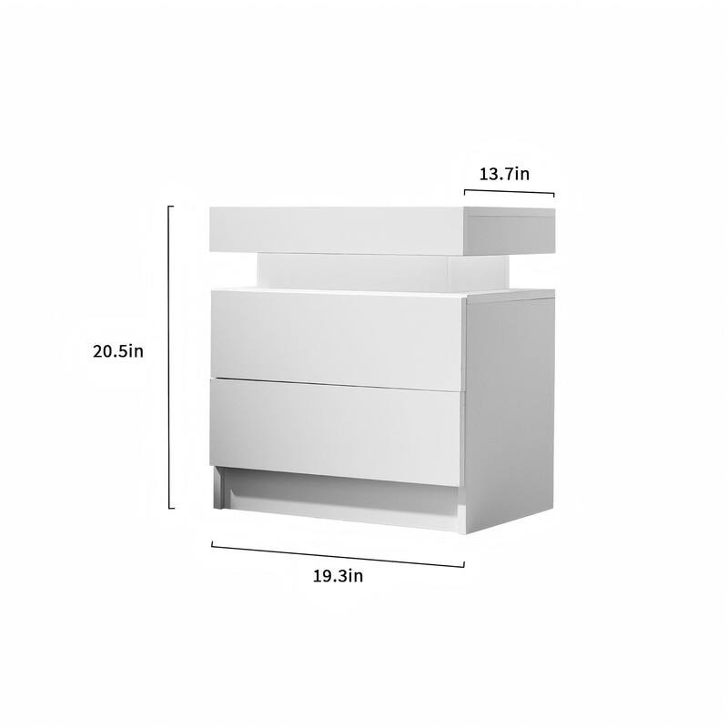 Nightstand LED Bedside Table Cabinet Lights Modern End Side with 2 Drawers for Bedroom