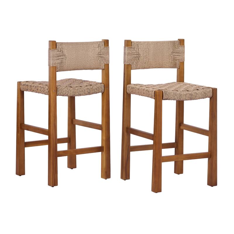 Christopher Knight Home - Modern Acacia Wood Outdoor Bar Stools with Teak Finish and Wicker Back Patio Chairs