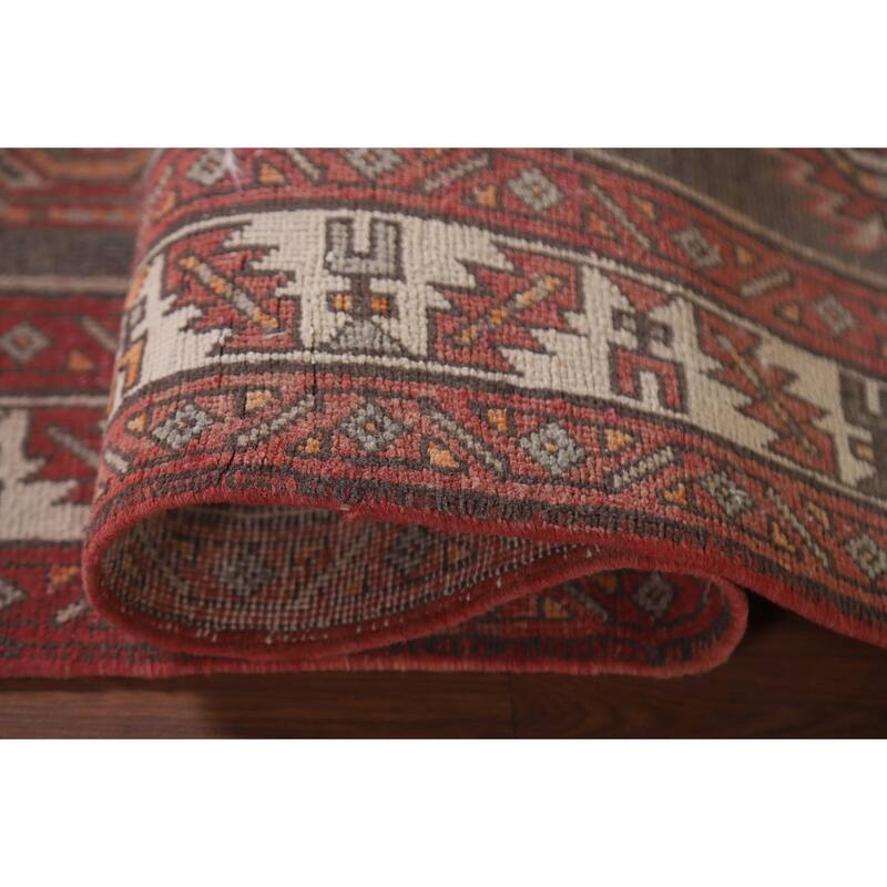 Hand Knotted Oriental 100% Wool Carpet Traditional Geometric Greys & Charcoal Ardebil Runner Rug - 12' 9'' X 3' 7''