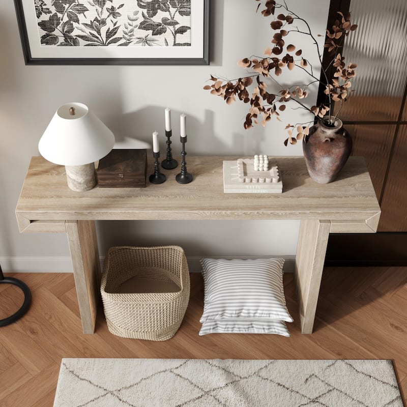 60" Rustic Farmhouse Console Table, Solid Wood Entryway Sofa Side Table for Living Room, Hallway