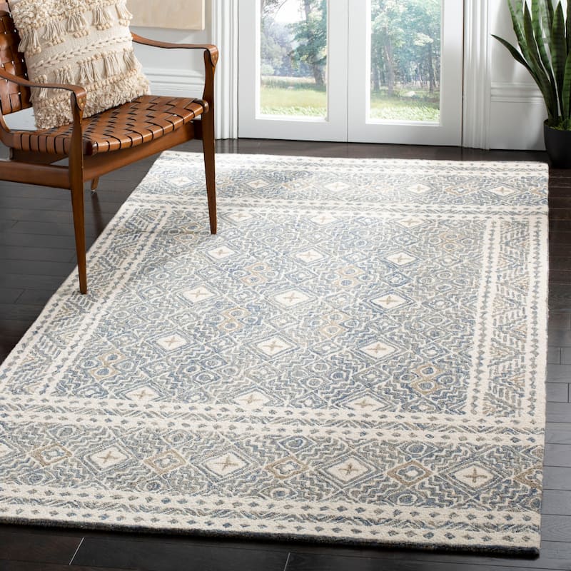 SAFAVIEH Handmade Micro-Loop Jelske Wool Rug - 4' x 6' - Blue/Ivory - Rectangle