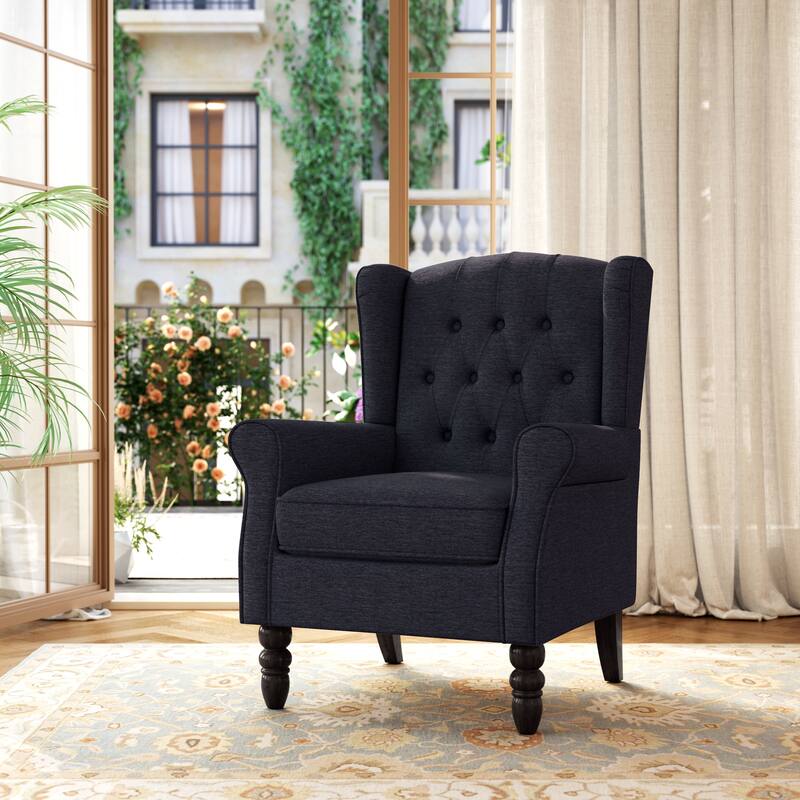 Modern Classic Button Tufted Accent Chair Upholstered Armchair - Black Blue Chenille