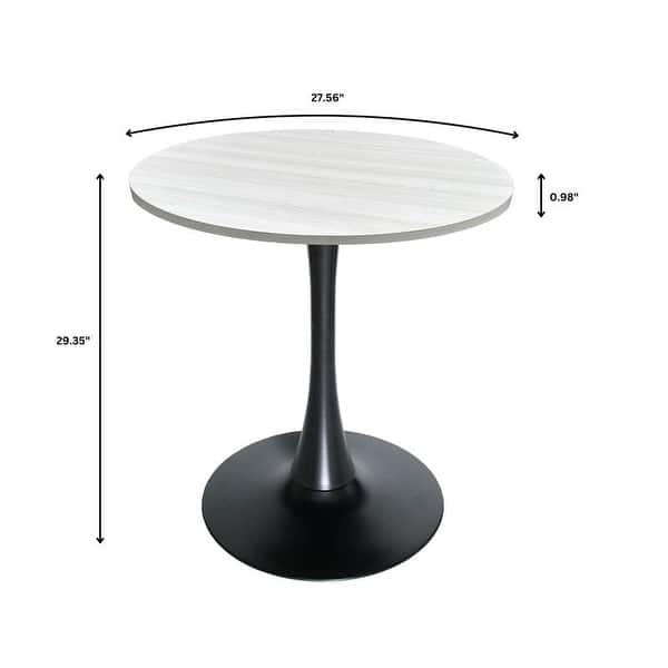 dimension image slide 1 of 4, Bristol 27" Round Dining Table for 4 with Solid Wood Tabletop in Sleek Black Pedestal Base for Kitchen & Dining Room - 27.56"