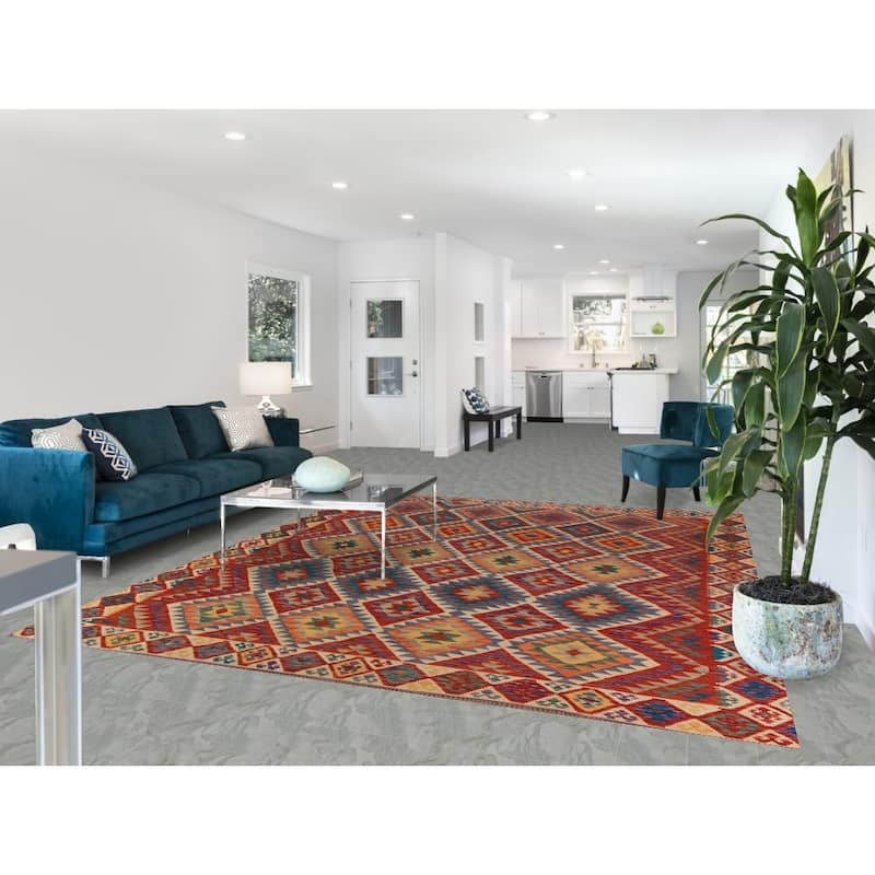 Colorful Kilim Oriental Area Rug Flatweave Wool Carpet - 8'1"x 9'11"